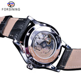 Forsining Fashion Automatische Horloges Wit Chinese Draak Display Polshorloge Zwart Lederen Band Lichtgevende Handen Klok Mannen