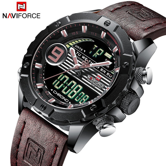 NAVIFORCE Luxe Merk Mannen Militaire Sport Horloge Mannen Lederen Quartz Horloges Waterdichte LED Digitale Mannelijke Klok Relogio Masculino