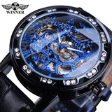 Winnaar Black Golden Retro Lichtgevende Handen Mode Diamant Display Mens Mechanisch Skeleton Horloges Topmerk Luxe Klok