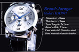 Jaragar 6 Blauwe Handen Display Mode Ontwerp Silver Case Mannen Horloges Topmerk Luxe Lederen Band Automatische Polshorloge