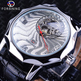 Forsining Mode Unieke Diamant Display Half Skeleton Ontwerp Mannen Zilver Automatische Horloges Top Brand Luxe Neutrale Casual Klok