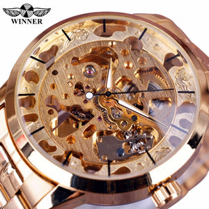 Winnaar Fashion Casual Heren Horloges Topmerk Luxe Automatische Skelet Horloge Klok Mannen Montre Homme Polshorloge Goud Horloges