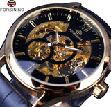 Forsining 2 Kleine Dial Decoratie Luxe Gouden Horloge Mannen Mechanische Lederen Band Mannelijke Top Merk Klok Mannen Horloge Erkek Saat