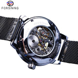 Forsining Mode Mannen Mechanische Horloge Skeleton Slim Romeinse Wijzerplaat Mesh Roestvrij Stalen Band Horloge Bedrijf Mannelijke Horloges Gift