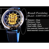 Forsining Sport Racing Golden Skull mannen Automatische Horloges Top Merk Luxe Water Resistant Lichtgevende Handen Blauw Echt