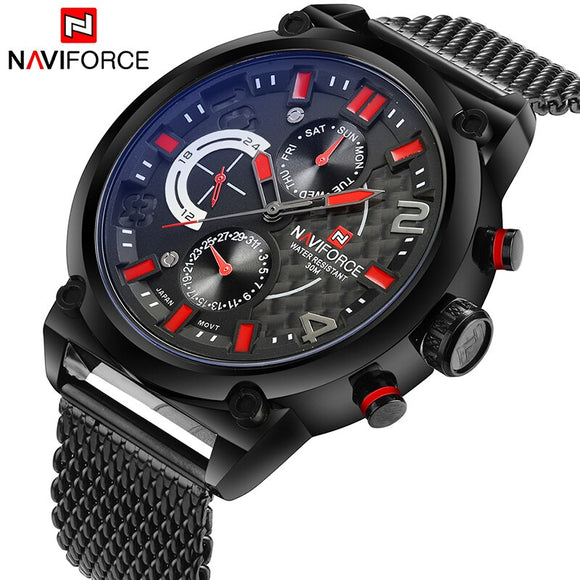 NAVIFORCE Merk Mannen Fashion Sport Quartz Horloges heren Rvs Waterdicht Militaire Horloges Mannelijke 24 Uur Datum Klok