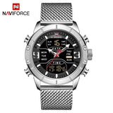 Nieuwe Mannen Mode Dual Display Horloge Heren Militaire Quartz Horloge Rvs Mesh Sport Horloges Analoge Digitale Mannelijke Klok