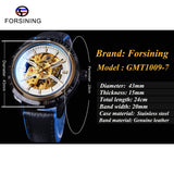 Forsining Blauw Lederen Militaire Automatische Sport Horloge Transparante Open Werk Skeleton Mannen Horloge Topmerk Luxe