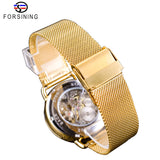 Forsining 2019 Mens Mechanische Horloges Top Merk Luxe Classic Golden Mesh Band Wit Kleine Wijzerplaat Waterdichte Skeleton Klok Mannelijke