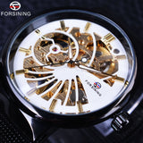 Forsining wit golden dial ultra dunne case mechanische punk zwarte stalen haak gesp mode mannen skelet horloge topmerk luxe