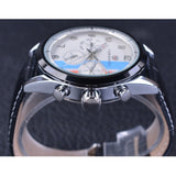 Forsining Drie Dial Mode Kalender Blauw Display Lederen Band Mannen Horloge Topmerk Luxe Automatische mannen Polshorloge