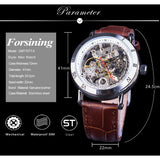 Forsining Mechanische Horloges Bruin Lederen mannen Horloges Waterdicht Relogio Masculino Silver Roestvrij Skeleton Klok