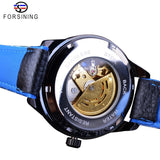 Forsining Sport Racing Golden Skull mannen Automatische Horloges Top Merk Luxe Water Resistant Lichtgevende Handen Blauw Echt