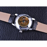 Wiinner Chinese Stijl Golden Skelet Binnen Silver Case Zwarte Lederen Band Luxe Merk Horloges Mannen Automatische Mechanische Horloge