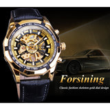 Forsining Top Merk mannen Mechanisch Horloge Automatische Skeleton Golden Mode Lederen Mannelijke Klok Relogio Masculino Drop Shipping