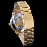 Forsining retro gouden serie transparante case 3d logo rvs heren horloges topmerk luxe mechanische skelet horloges