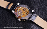 Skeleton Rvs Golden Case Mannelijke Klok Luxe Montre Homme Lederen Band Polshorloge Relogio Mannelijke Mannen Mechanische Horloge