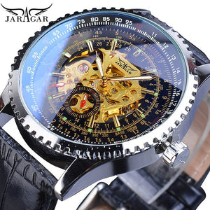 Jaragar Kalibratie Wijzerplaat Display Golden Beweging Binnen Transparante Case Mens Watch Top Merk Luxe Mannelijke Polshorloge Automatische