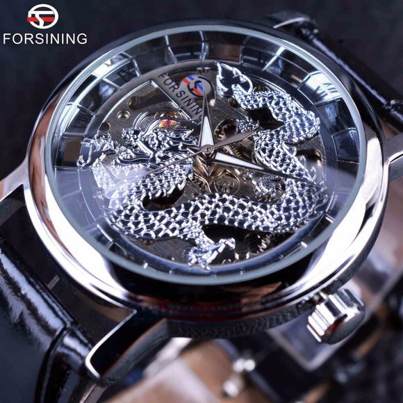 Forsining 2016 Draak Carving Serie Skeleton Designer Transparant Back Case Heren Horloges Topmerk Luxe Mannelijke Mechanisch Horloge