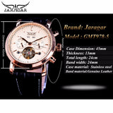 Jaragar Rose Golden Tourbillion Echt Riem Mens Business Horloge Creative Horloge Topmerk Luxe Mechanische Automatische Klok