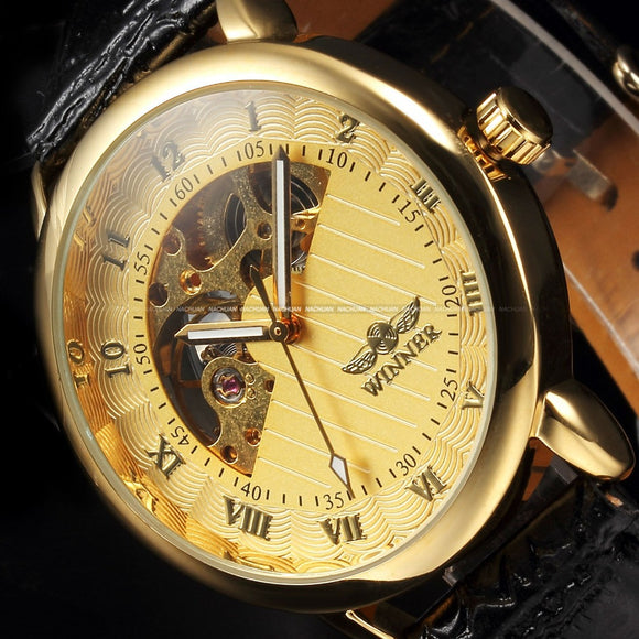 2014 Retro Winnaar Golden Case Mechanische Skeleton Horloge Heren Horloges Top Brand Luxe Relogio Mannelijke Klok Mannen Masculino