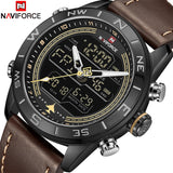 NAVIFORCE Luxe Merk Mannen Sport Quartz Horloge mannen Echt Lederen Waterdichte Horloges Mannelijke Mode Datum Week LED Klok