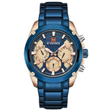 NAVIFORCE Horloge Mannen Mode Goud Blauw Quartz Horloges Rvs Waterdichte Klok Kalender 24 Uur Display Relogio Masculino