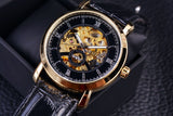 Winnaar Golden Bezel Zwarte Wijzerplaat Jurk Mannen Horloges Topmerk Luxe Automatische Horloge Mechanische Skeleton Mannen Horloges Klok Mannen