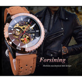 Forsining mannen Horloge 2019 Nieuwe Automatische Echt Bruin Lederen Riem Riem Skelet Waterdichte Sport Mechanische Militaire Horloges