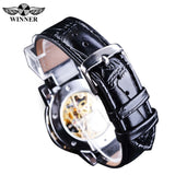 Winnaar Black Golden Retro Lichtgevende Handen Mode Diamant Display Mens Mechanisch Skeleton Horloges Topmerk Luxe Klok