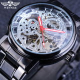 Winnaar Transparant Steampunk Montre Homme Zwarte Retro Casual Heren Horloges Top Brand Luxe Volledige Steel Skeleton Mechanische Horloge