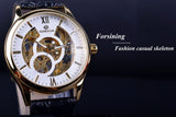 Forsining Fashion Casual Ontwerp Wit Golden Case Mannen Horloges Topmerk Luxe Klok Mannen Mechanische Horloge Gouden Horloge Mannen Horloge