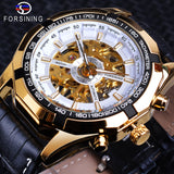 Forsining Luxe Automatic Mens Mechanische Horloge Skeleton Black Golden Retro Lichtgevende Handen Lederen Band Top Merk Man Horloges