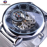 Forsining Mode Mannen Mechanische Horloge Skeleton Slim Romeinse Wijzerplaat Mesh Roestvrij Stalen Band Horloge Bedrijf Mannelijke Horloges Gift