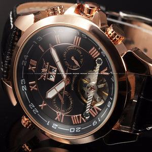 2015 Relojes Hombre Mannen Mode Automatische Mechanische Datum Kleuren Jurk Lederen Polshorloge luxe Horloge Saat Reloj Golden Horloge