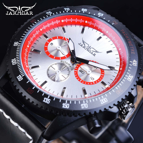 Jaragar Mechanische Mens Automatische Horloge Red Racing Sport Datum Horloges Lederen Band Horloges Mannelijke Relogio Homme Saati