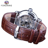 Forsining Mechanische Horloges Bruin Lederen mannen Horloges Waterdicht Relogio Masculino Silver Roestvrij Skeleton Klok