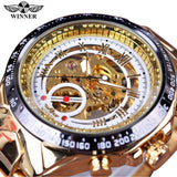 Winnaar Classic Serie Gouden Beweging In Zilver Rvs Heren Skeleton Horloge Top Brand Luxe Fashion Automatische Horloge