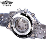 JARAGAR Automatische Mechanische 3 Dial Datum Zilver Zwart Roestvrij Stalen Band Zakelijke Top Brand Luxe heren Horloge Erkek Saat