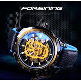 Forsining Sport Racing Golden Skull mannen Automatische Horloges Top Merk Luxe Water Resistant Lichtgevende Handen Blauw Echt