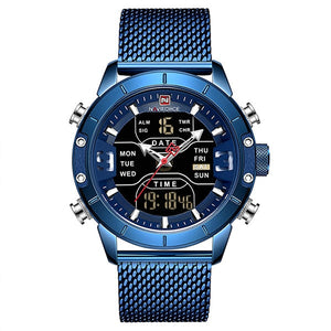 Nieuwe Mannen Mode Dual Display Horloge Heren Militaire Quartz Horloge Rvs Mesh Sport Horloges Analoge Digitale Mannelijke Klok