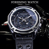 Forsining 2019 Militaire Sport Zwart Lederen Riem mannen Automatische Skelet Horloges Top Merk Luxe Lichtgevende Handen