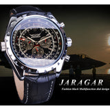 Jaragar Automatic Mens Sport Horloges Pilot Militaire Mechanische Self-Wind Zwarte Lederen Fashion Horloge Mannelijke Relogio Masculino