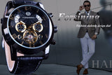 Forsining Tourbillion Zwart Gouden Wave Dial Fashion Casual Ontwerp Mannen Horloge Top Brand Mechanische Automatische Horloge Voor Mannen