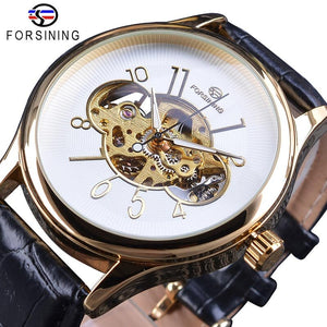 Forsining Skeleton Wit Golden Display Lichtgevende Handen heren Mechanische Horloge Transparant Case Opengewerkte relogio masculino