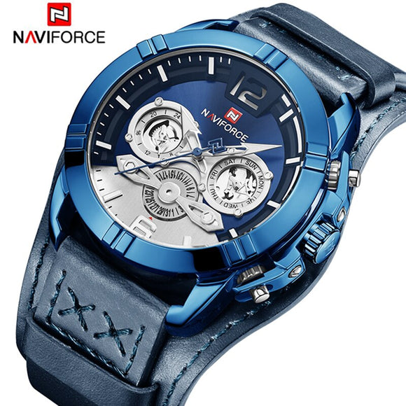 NAVIFORCE Nieuwe Mannen Quartz Horloge Creative Dial Datum Fashion Horloges Militaire Leer Waterdicht Mannelijke Klok Relogio Masculino