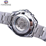 Forsining 2018 Zwarte Klok Zilver Rvs Steampunk Mannen Sport Racing Automatische Horloge Top Merk Luxe Waterdichte