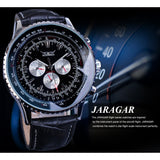 Jaragar AVIGATOR Serie Zwart Lederen Riem 3 Dial Mode Mannen Militaire Automatische Mechanische Horloge Top Merk Luxe