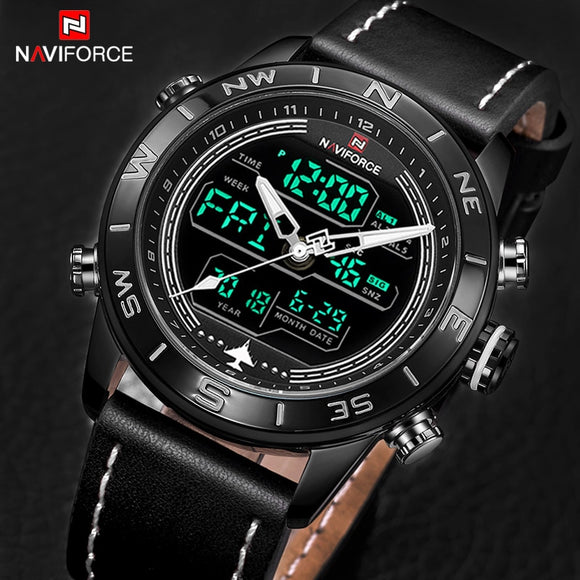 2018 Mannen Horloges NAVIFORCE Top Luxe Merk Lederen Quartz Horloge Mannen Mode Dual Display Sport Digitale Klok Relogio Masculino