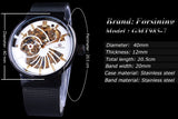 Forsining wit golden dial ultra dunne case mechanische punk zwarte stalen haak gesp mode mannen skelet horloge topmerk luxe